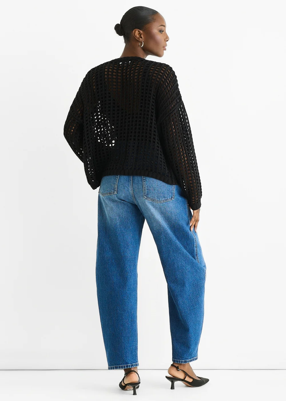 Gini London Black Open Knit Edge to Edge Cardigan - L/XL Image 2