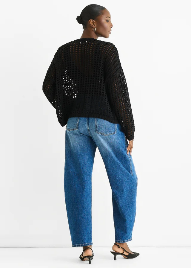 Gini London Black Open Knit Edge to Edge Cardigan