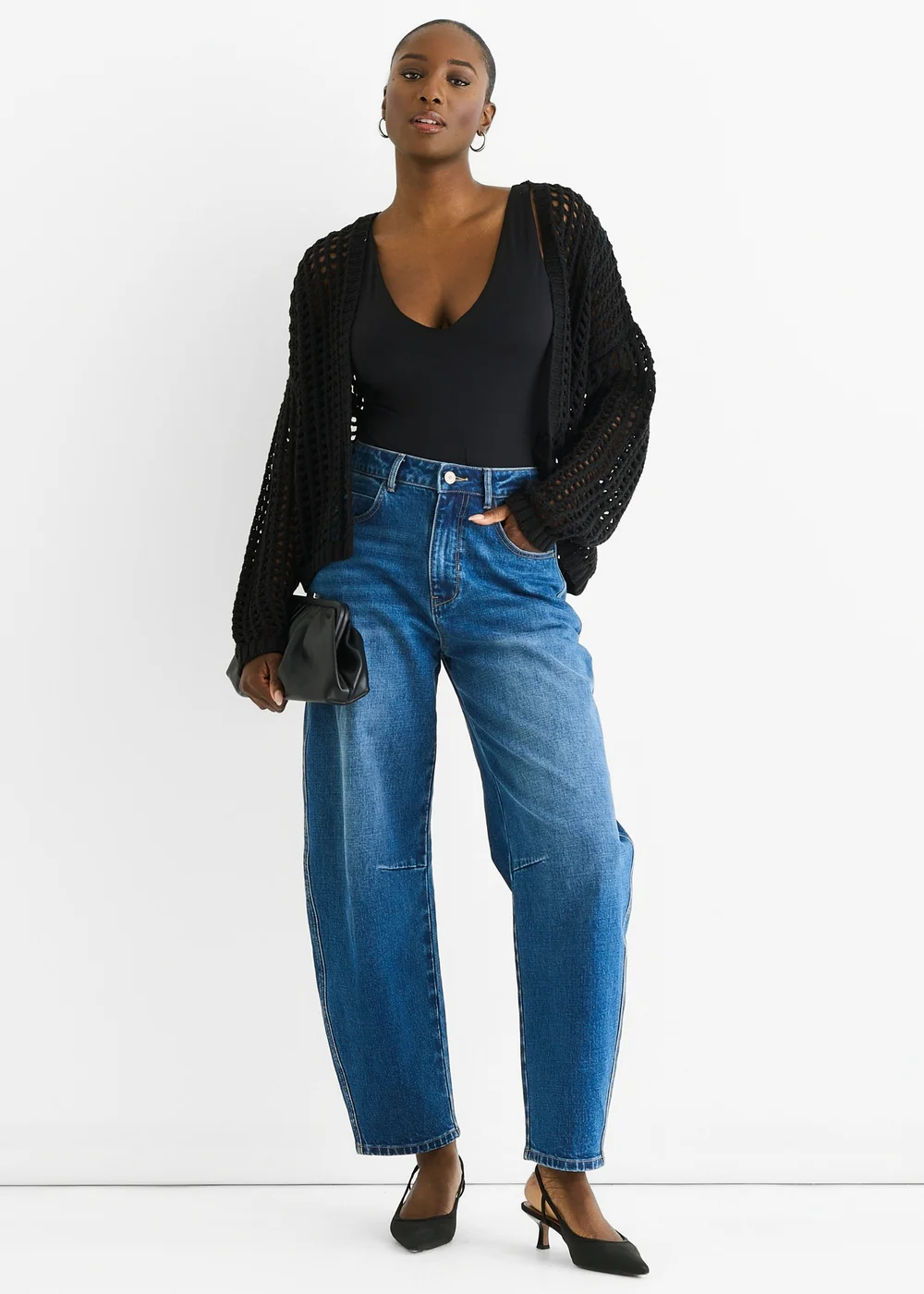 Gini London Black Open Knit Edge to Edge Cardigan - L/XL Image 1
