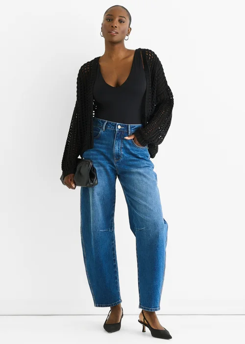 Gini London Black Open Knit Edge to Edge Cardigan - L/XL Image 1