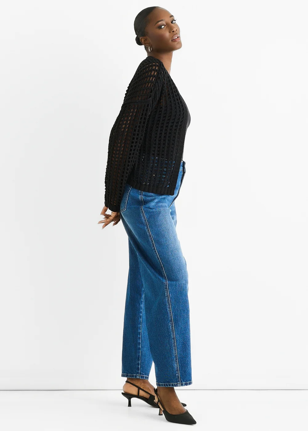 Gini London Black Open Knit Edge to Edge Cardigan - L/XL Image 4