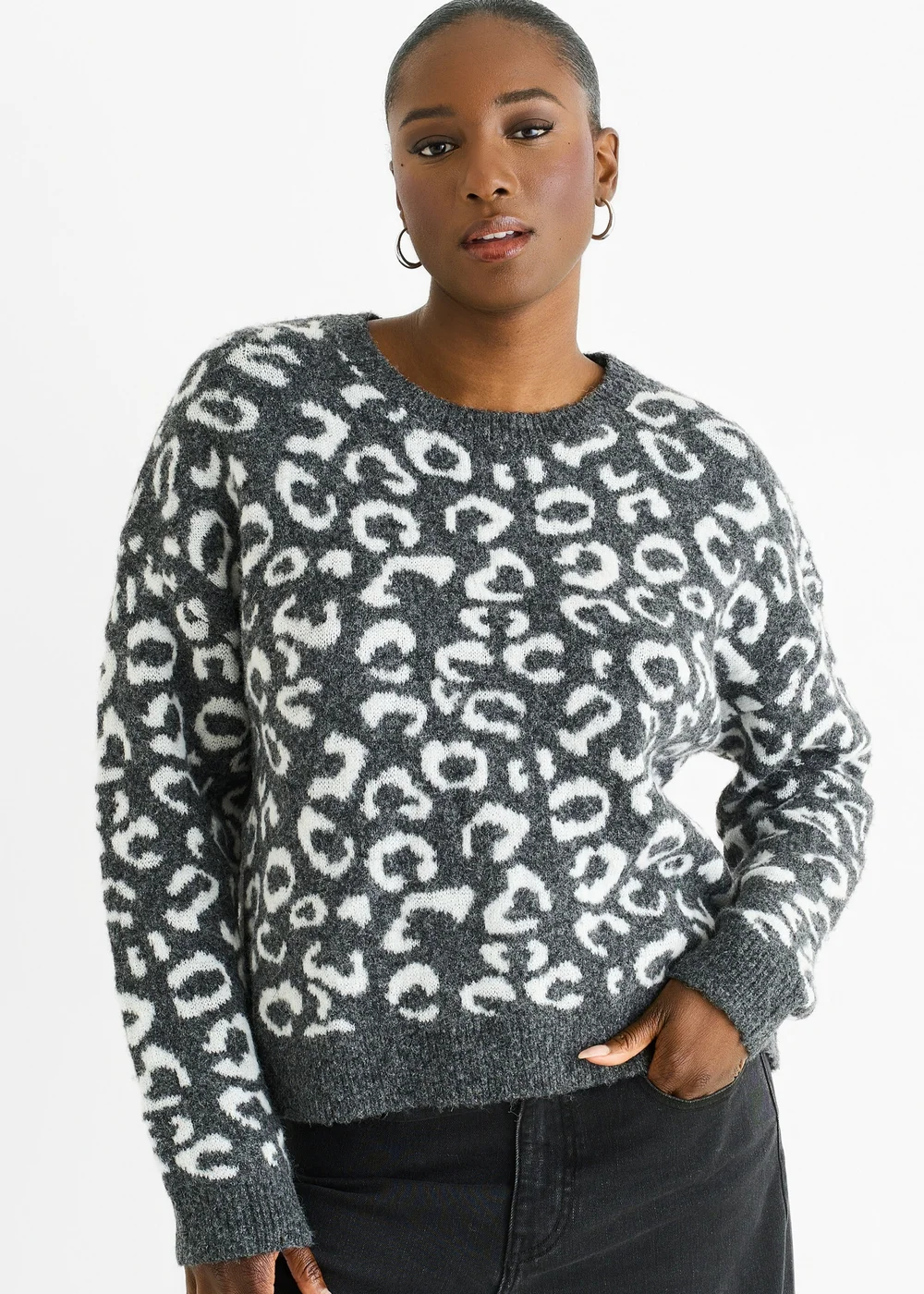 Gini London Grey Animal Pattern loose Fit Knit Jumper - L/XL Image 3
