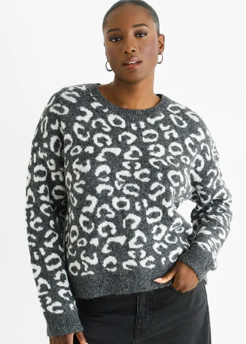 Gini London Grey Animal Pattern loose Fit Knit Jumper - L/XL Image 3