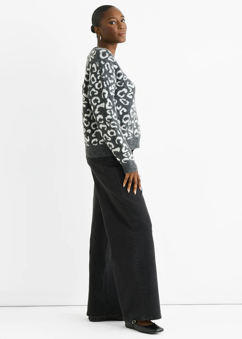 Gini London Grey Animal Pattern loose Fit Knit Jumper - L/XL Image 4
