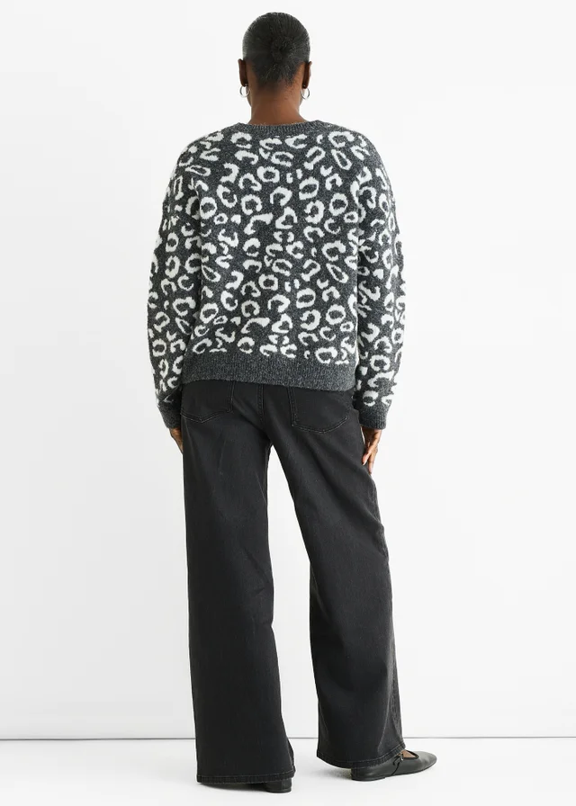 Gini London Grey Animal Pattern loose Fit Knit Jumper