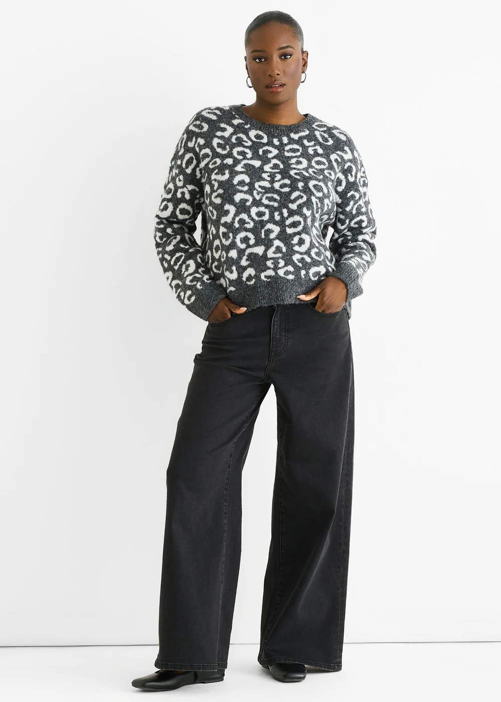 Gini London Grey Animal Pattern loose Fit Knit Jumper - L/XL Image 1