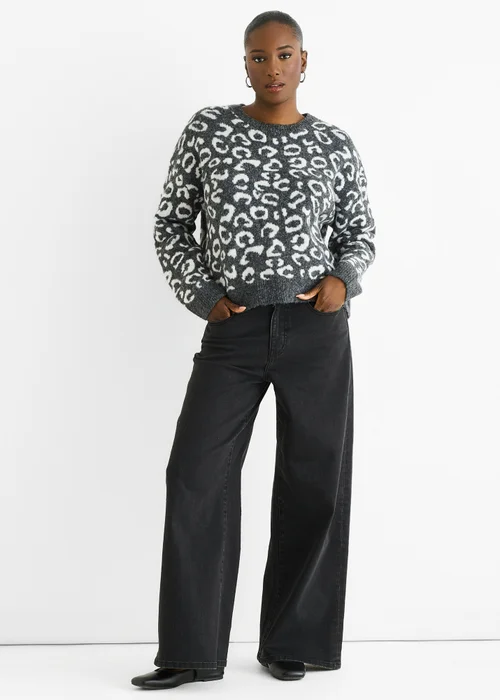 Gini London Grey Animal Pattern loose Fit Knit Jumper - L/XL Image 1