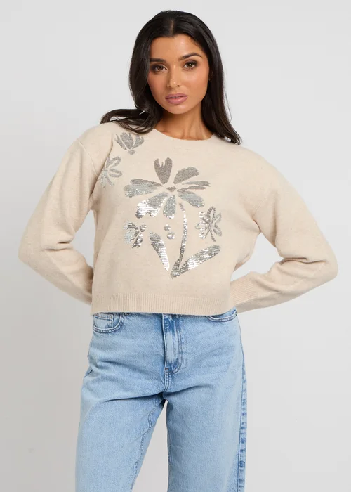Urban Bliss Cream Floral Sequin Placement Jumper - 12 Image 1