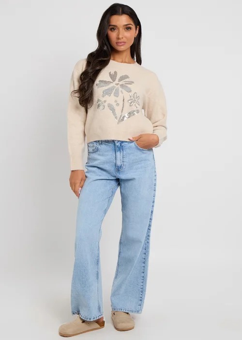 Urban Bliss Cream Floral Sequin Placement Jumper - 12 Image 3