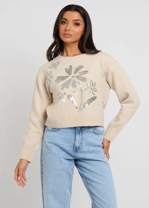 Urban Bliss Cream Floral Sequin Placement Jumper - 12 Image 2