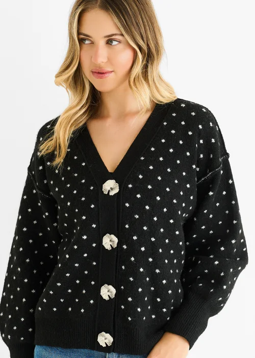 Gini London Black Spot Print Button Cardigan Look Jumper - M/L Image 3