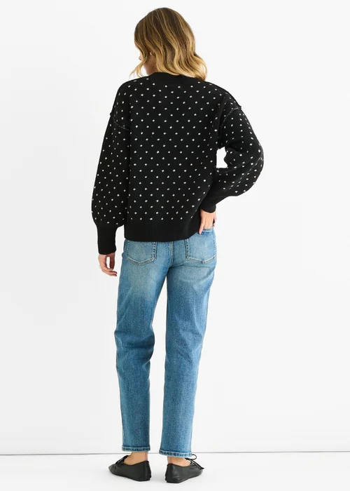 Gini London Black Spot Print Button Cardigan Look Jumper - M/L Image 2