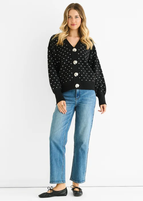 Gini London Black Spot Print Button Cardigan Look Jumper - M/L Image 1