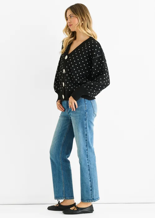 Gini London Black Spot Print Button Cardigan Look Jumper - M/L Image 4