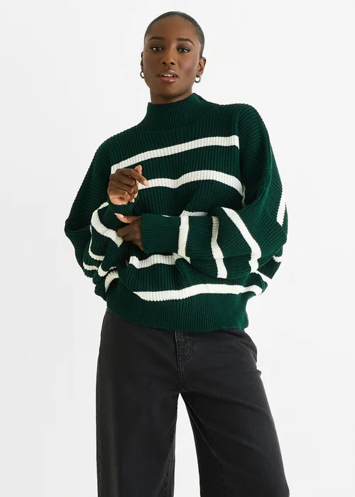 Gini London Green Chunky Knit High Neck Jumper - M/L Image 3
