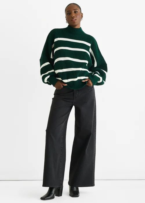 Gini London Green Chunky Knit High Neck Jumper - M/L Image 1