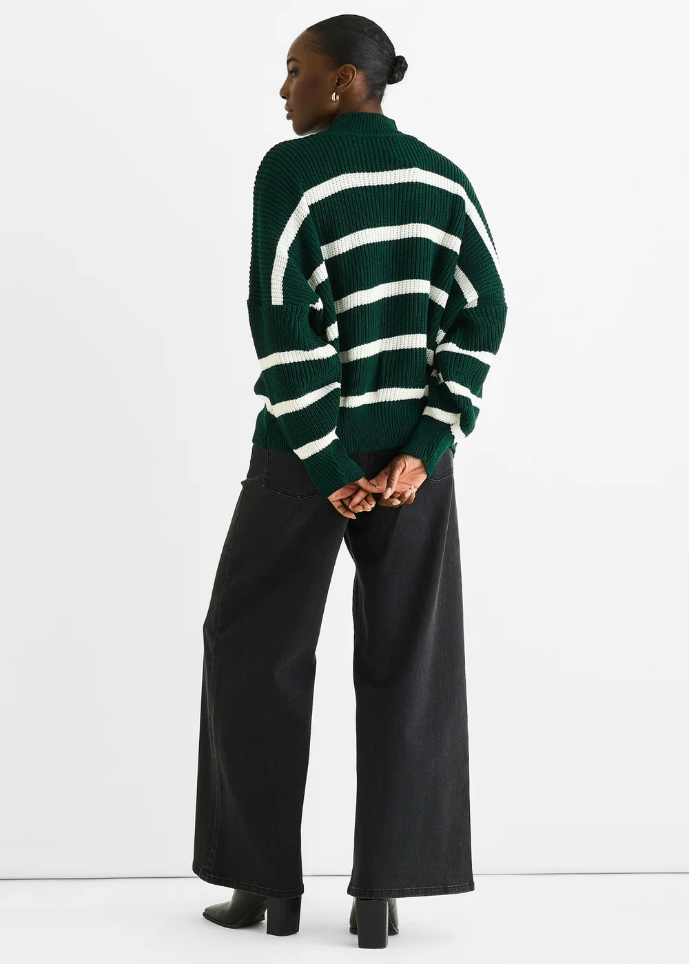 Gini London Green Chunky Knit High Neck Jumper - M/L Image 2