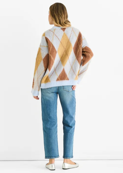 Gini London Blue Argyle Knit Round Neck Jumper - M/L Image 2