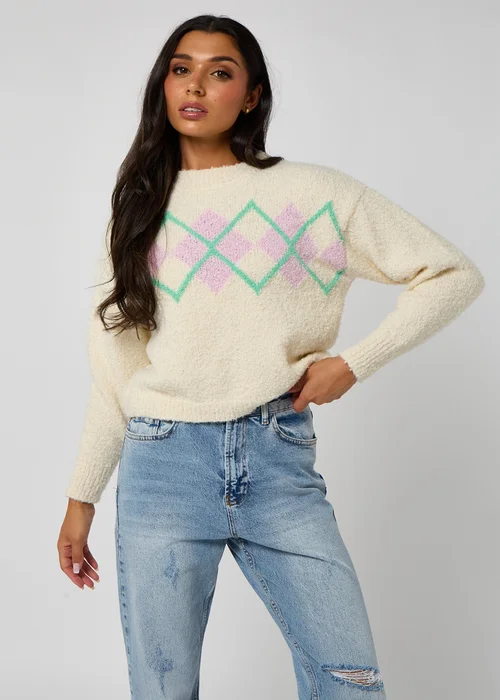 Urban Bliss Cream Argyle Boucle Jumper - 16 Image 1