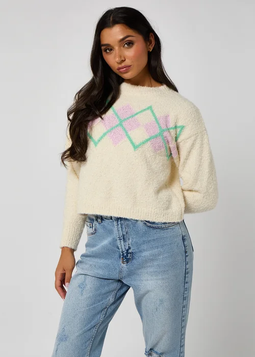 Urban Bliss Cream Argyle Boucle Jumper - 16 Image 2