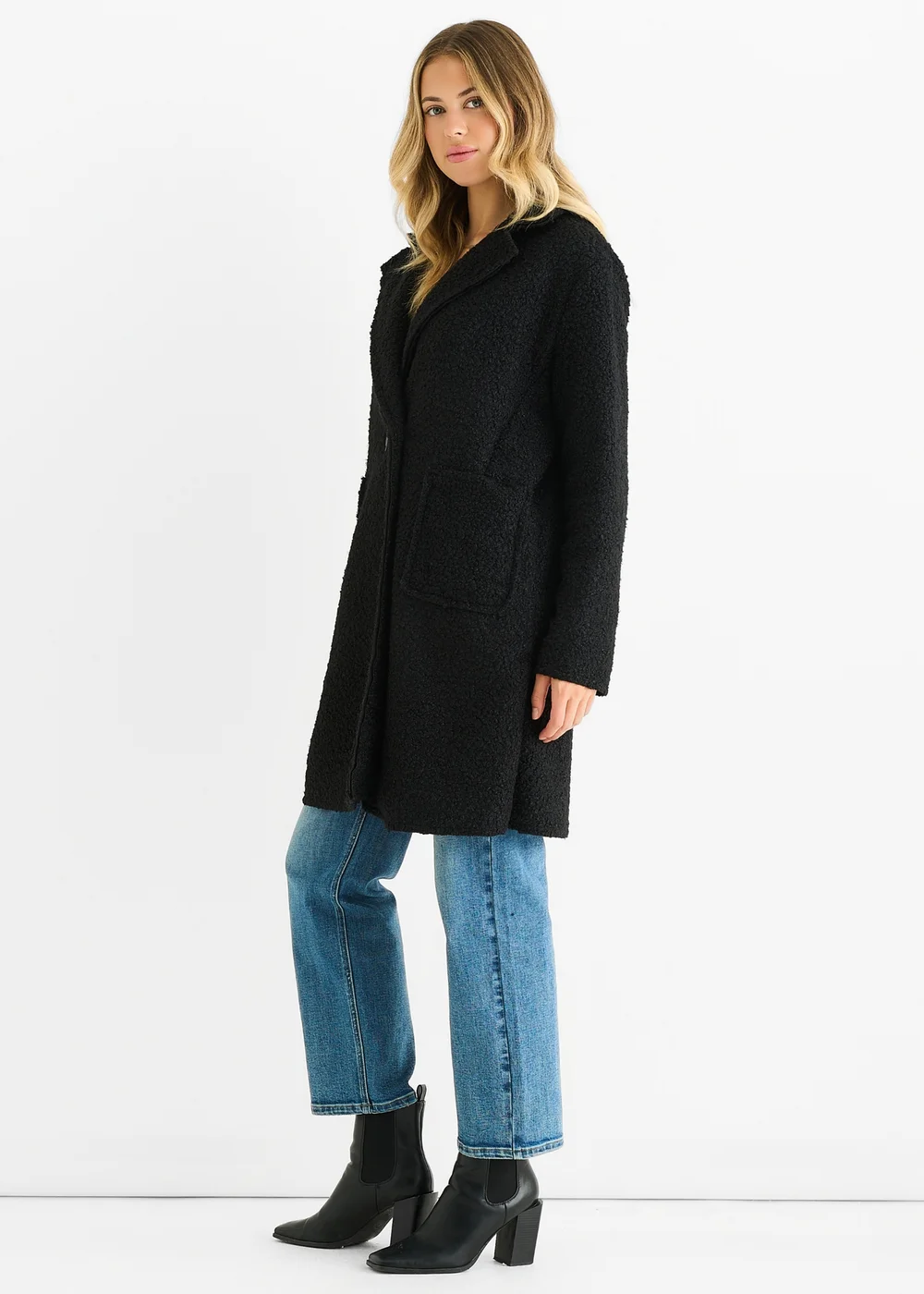 Gini London Black Shearling Mid Length Double Breasted Jacket - M/L Image 4
