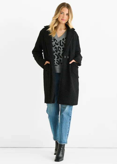 Gini London Black Shearling Mid Length Double Breasted Jacket - M/L Image 1