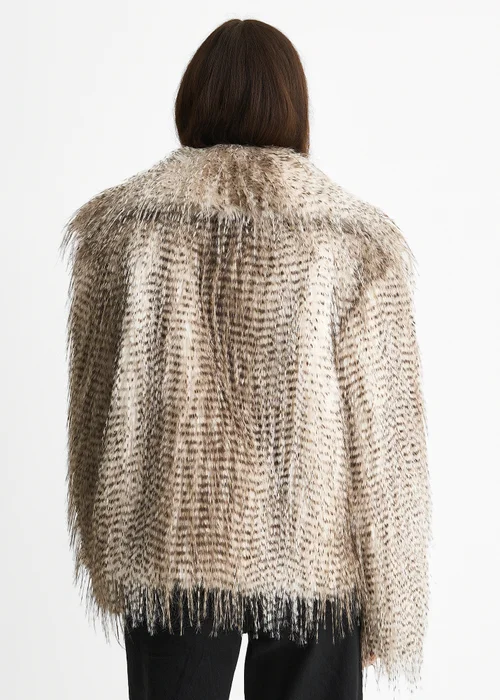 Gini London Brown Snow Leopard Faux Fur Short Jacket - M/L Image 2