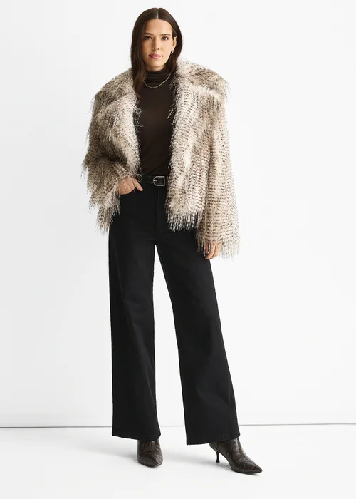 Gini London Brown Snow Leopard Faux Fur Short Jacket - M/L Image 1