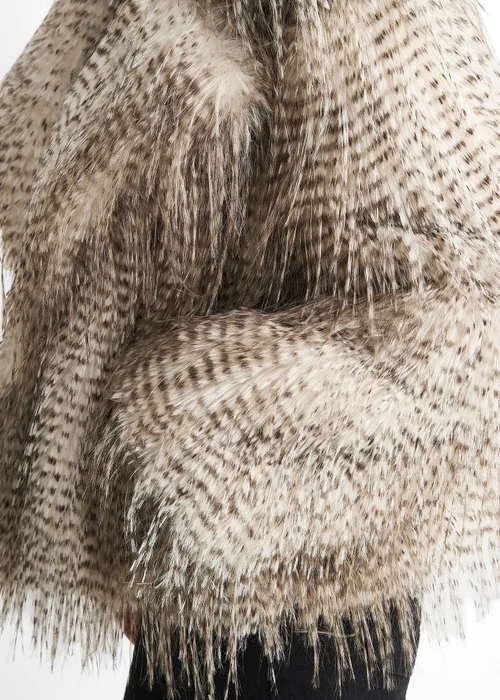 Gini London Brown Snow Leopard Faux Fur Short Jacket - M/L Image 4