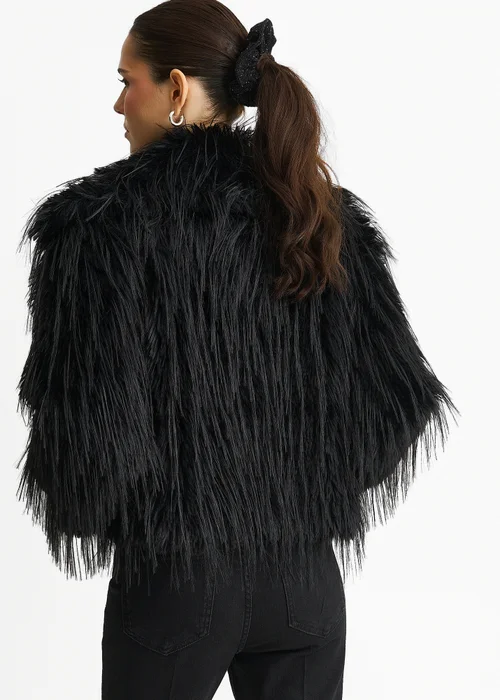 Gini London Black Plain Fringe Faux Fur Short Jacket - M/L Image 2