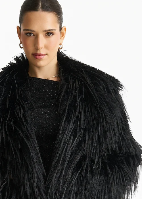 Gini London Black Plain Fringe Faux Fur Short Jacket - M/L Image 4