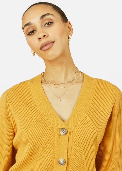 Yumi Mustard Knitted Stitch Detail Cardigan - S Image 2