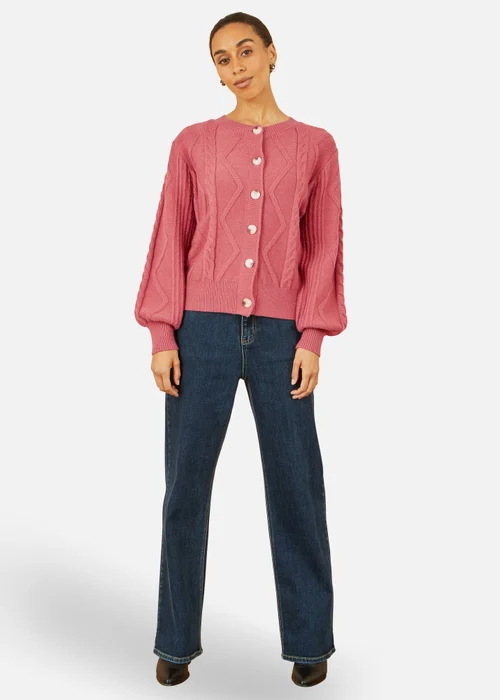 Yumi Pink Relaxed Fit Cable Cardigan - S Image 1