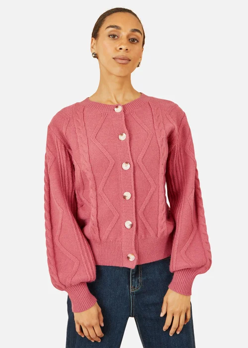 Yumi Pink Relaxed Fit Cable Cardigan - S Image 2