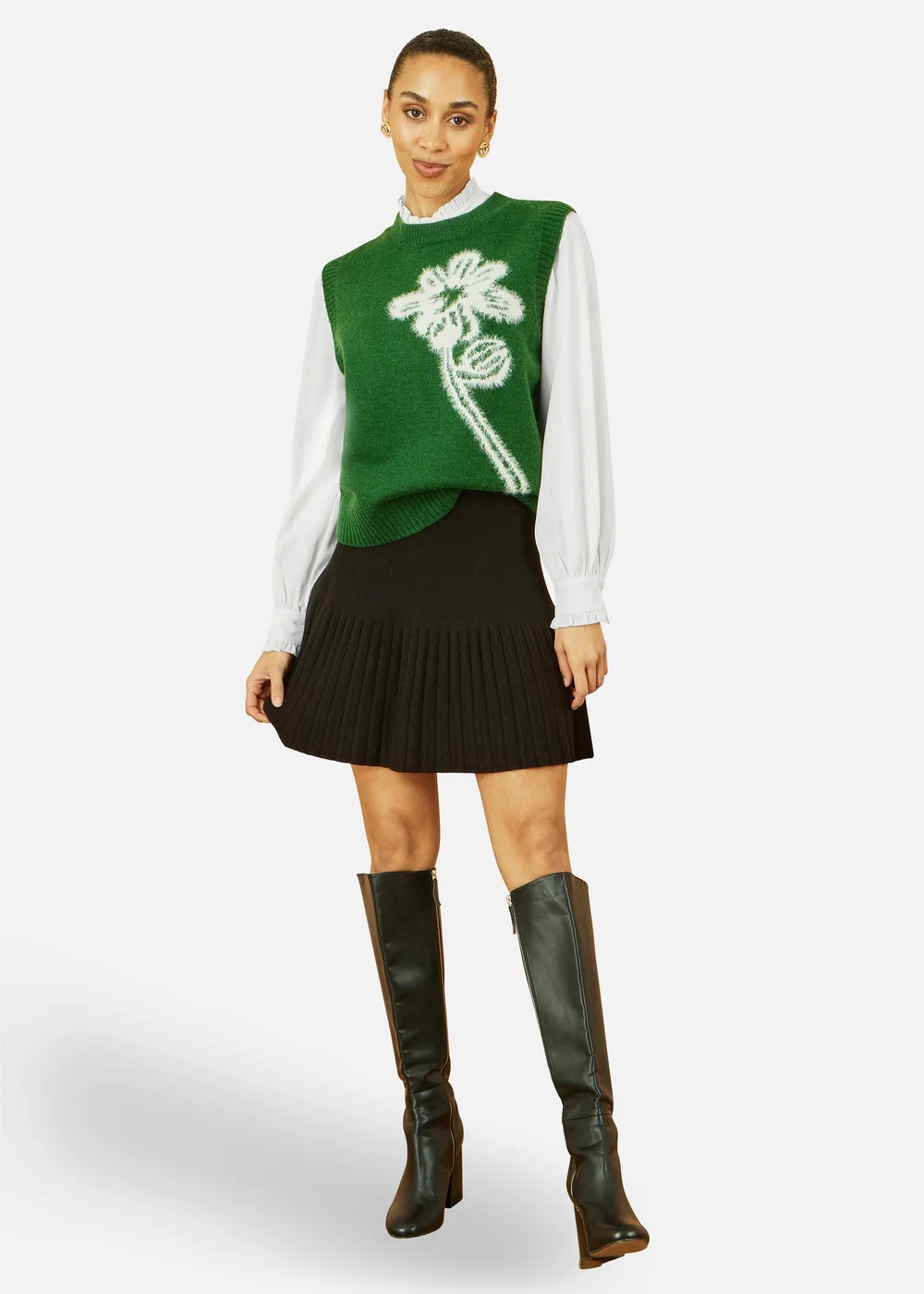 Yumi Green Knitted Flower Sleeveless Jumper Vest - M Image 1