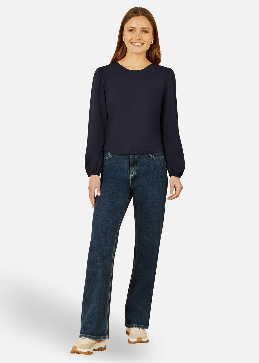 Yumi Navy Stretch Cotton Jersey Long Sleeve Top - 12 Image 1