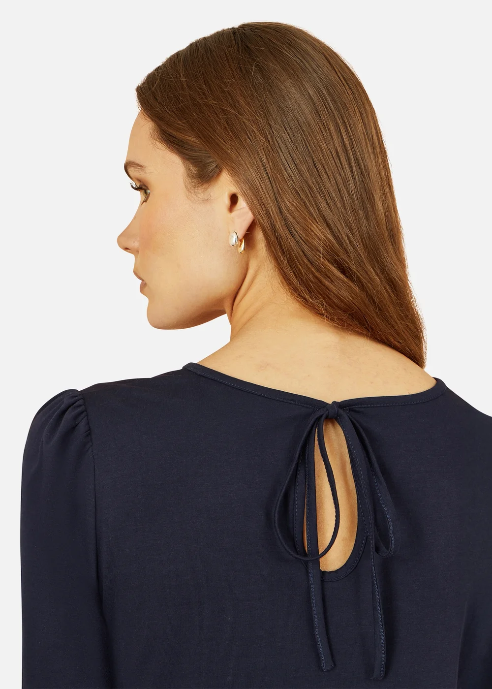 Yumi Navy Stretch Cotton Jersey Long Sleeve Top - 12 Image 3