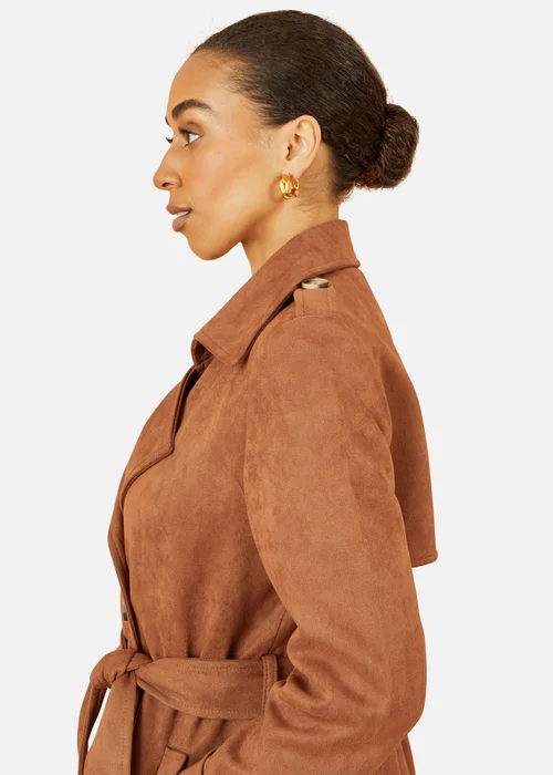 Yumi Brown Faux Suede Trench Coat - 16 Image 3