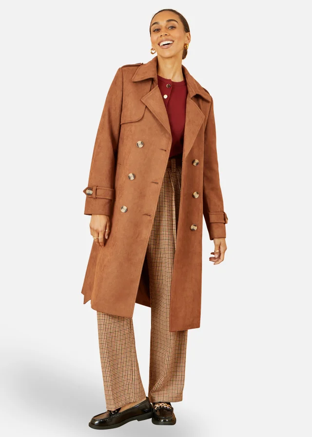 Yumi Brown Faux Suede Trench Coat