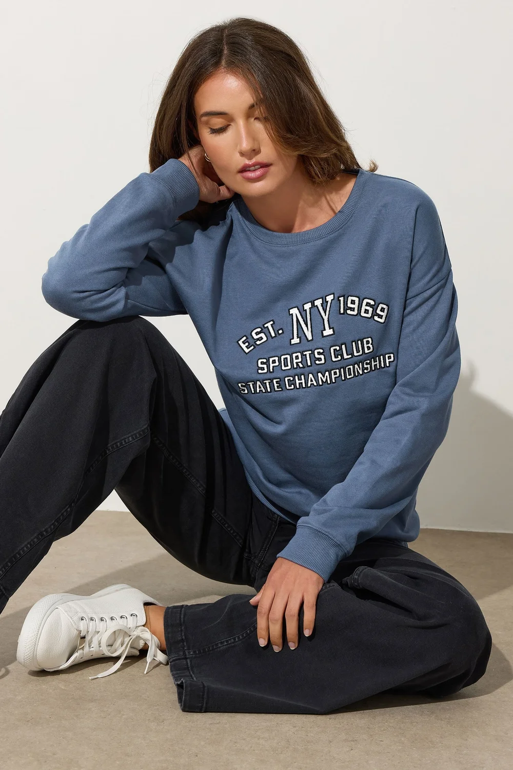 Long Tall Sally Blue 'NY 1969' Slogan Sweatshirt - Size 20 Clothing Image 1