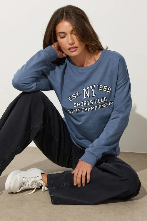 Long Tall Sally Blue 'NY 1969' Slogan Sweatshirt - Size 20 Clothing Image 1