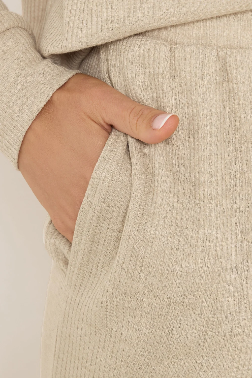 Long Tall Sally Beige Brown Waffle Lounge Trousers - Size 8 Image 4