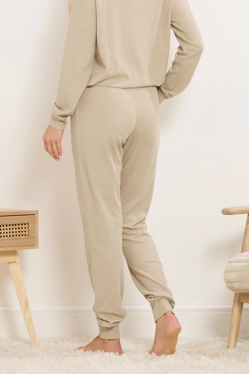 Long Tall Sally Beige Brown Waffle Lounge Trousers - Size 8 Image 3