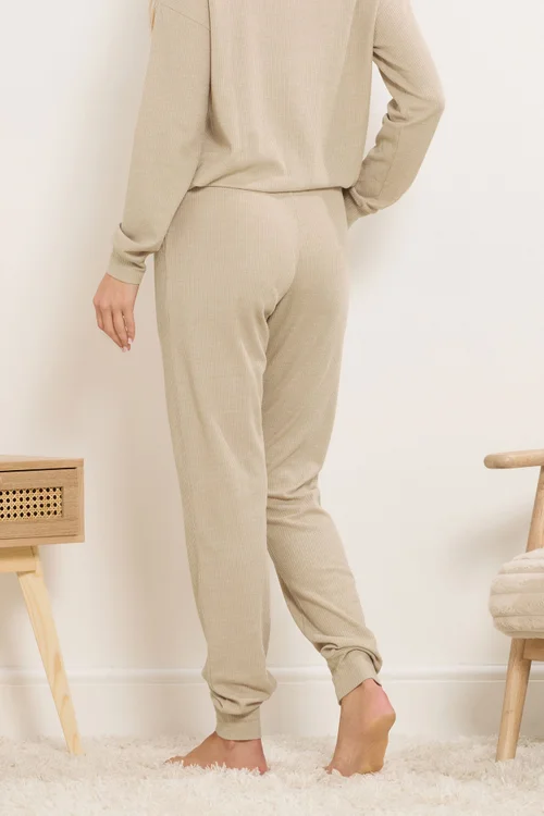 Long Tall Sally Beige Brown Waffle Lounge Trousers - Size 8 Image 3
