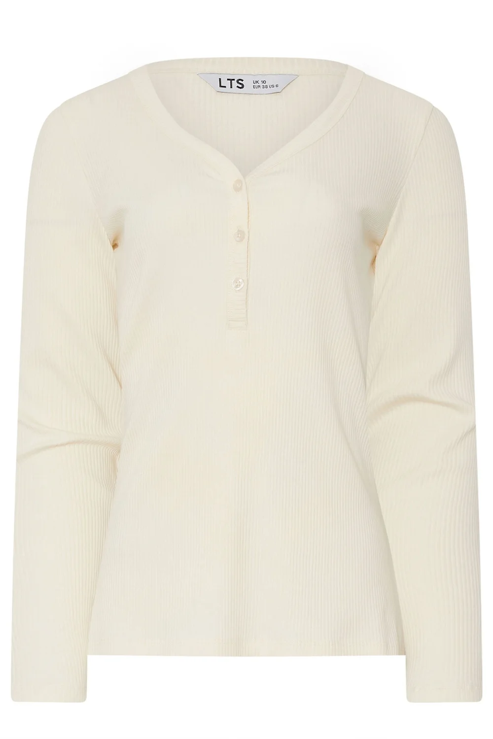 Long Tall Sally Ivory White Cotton Ribbed Henley Top - 20 Image 5