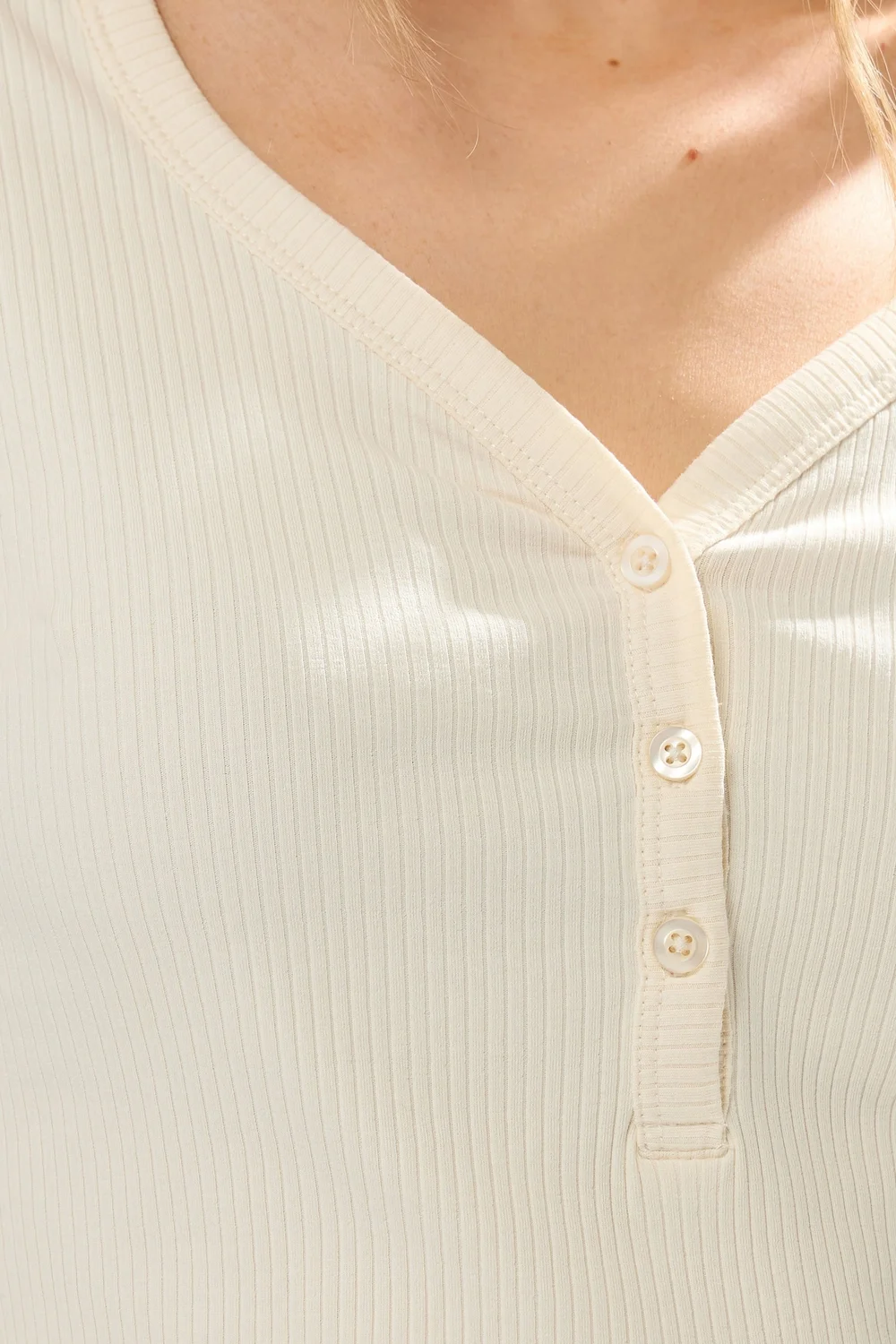 Long Tall Sally Ivory White Cotton Ribbed Henley Top - 20 Image 4