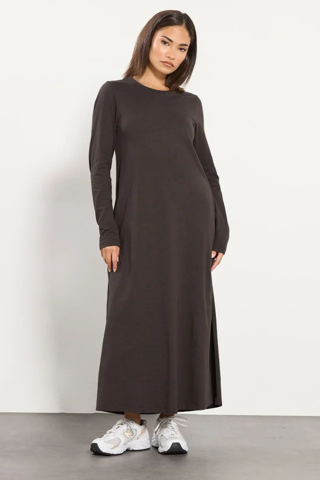 PixieGirl Petite Chocolate Brown T-Shirt Maxi Dress
