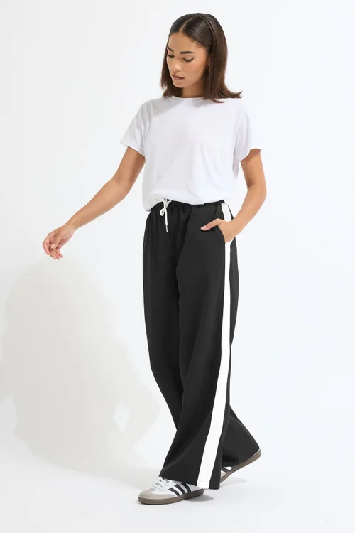 PixieGirl Petite Black Striped Wide Leg Trousers - 8 Image 1