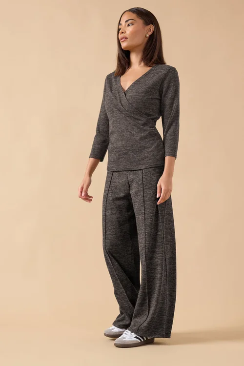 PixieGirl Petite Chocolate Brown Marl Wide Leg Trousers - 8 Image 1