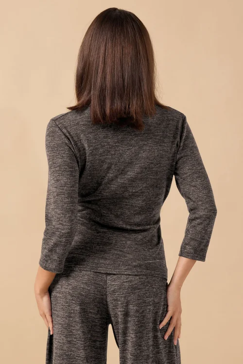 PixieGirl Petite Chocolate Brown Marl Wrap Top - 10 Image 3